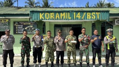 Kapolsek Besitang Sambangi Koramil 14/BS Berikan Kejutan HUT TNI ke-81